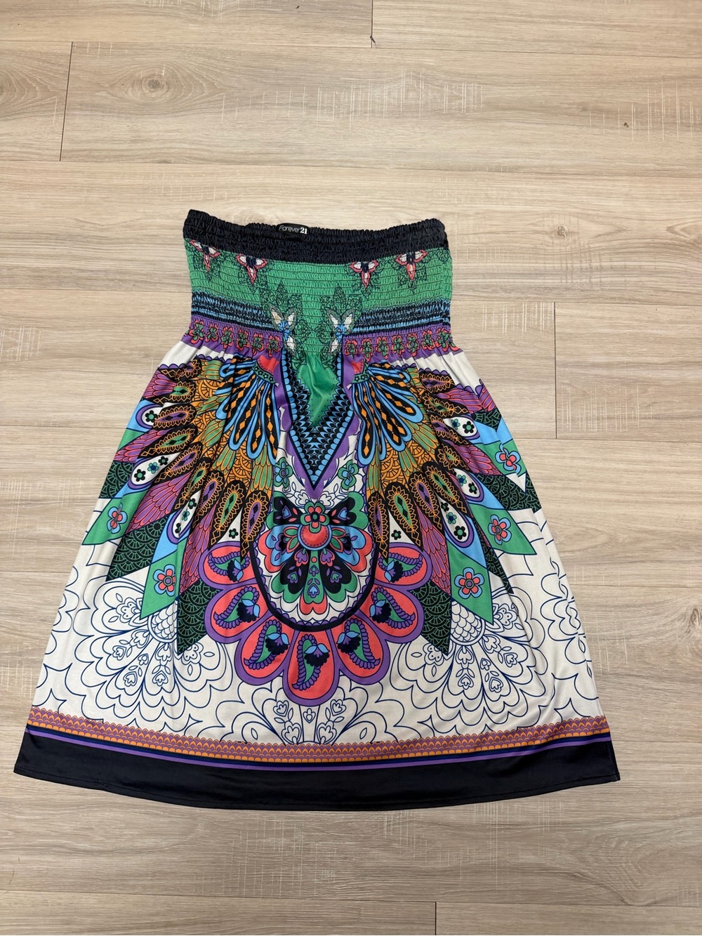 Forever 21 Green Multi-Color Boho Printed Dress